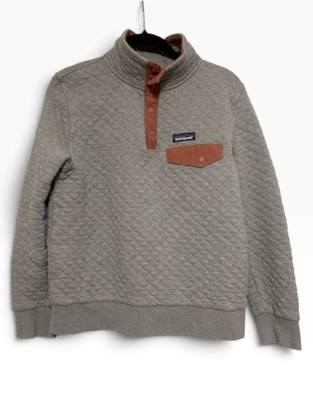 Patagonia Organic Cotton Quilt Snap-T Pullover – Drifter Grey & Rust Size Medium